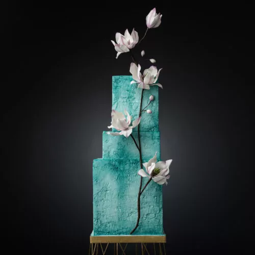 Contemporary Magnolia Wedding Cake