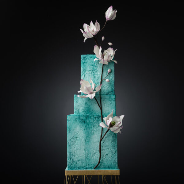 Contemporary Magnolia Wedding Cake