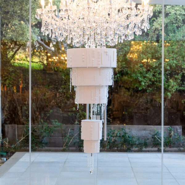Suspended Wedding Cake with Crystal Chandelier
