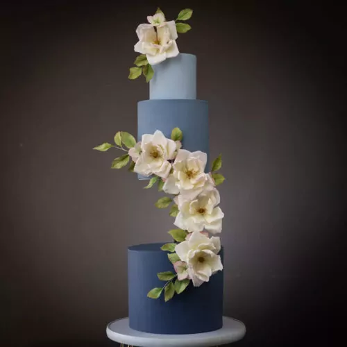 Something Blue Wedding Cake with Sugar Roses