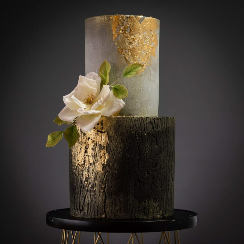 Textured Wedding Cake with Golf Leaf