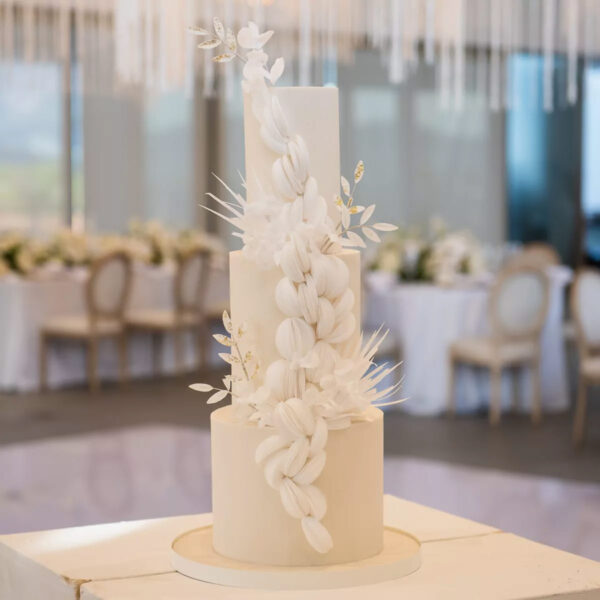 Ivory White Wedding Cake With Wafer Blossoms